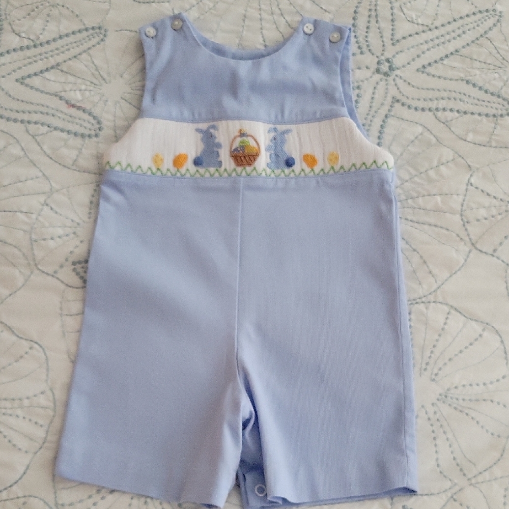 Charming Blue Toddler Overalls with Embroidery Easter Spring